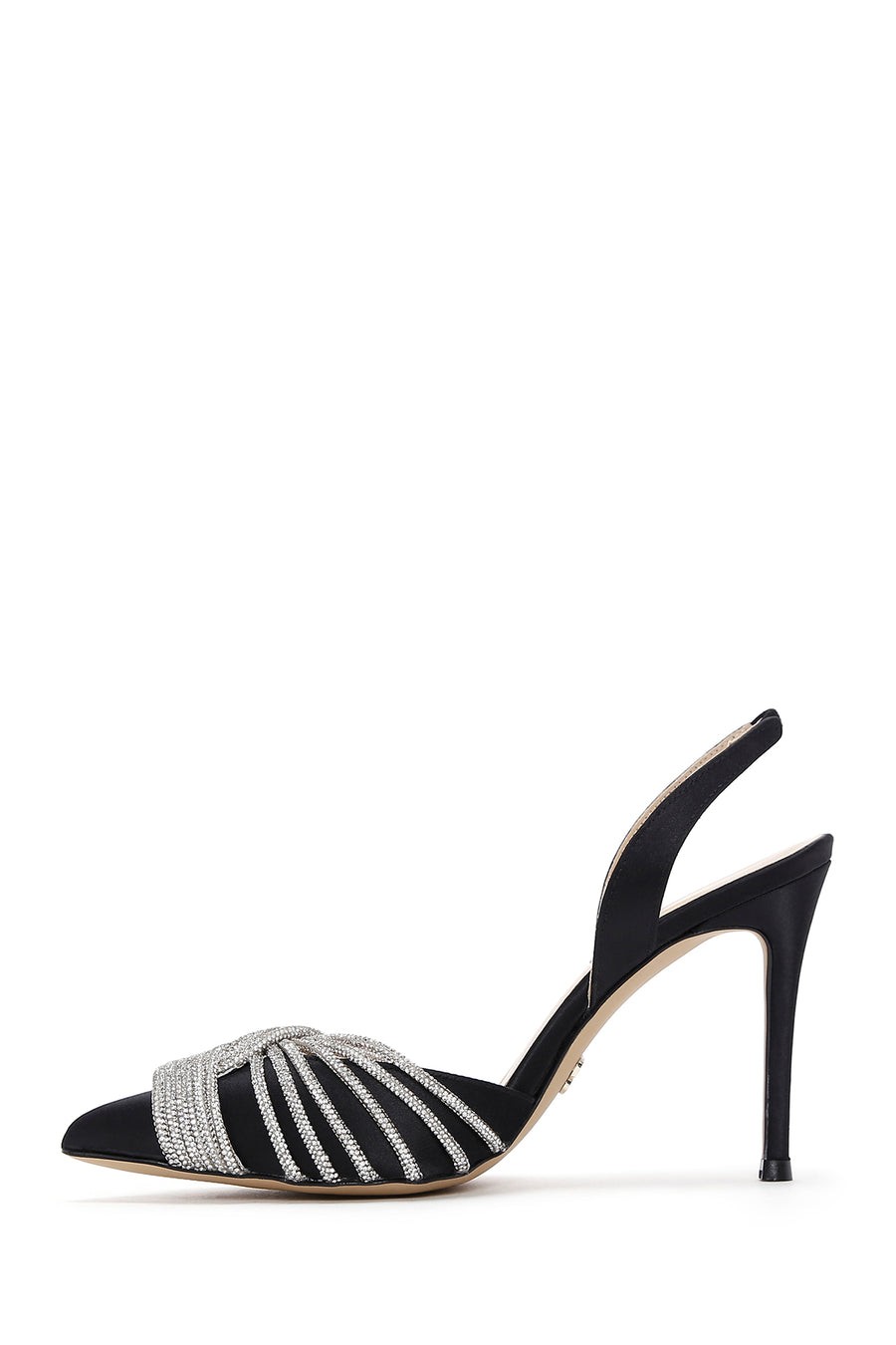 Women's Black Stone Open Back Thin Heeled Shoes