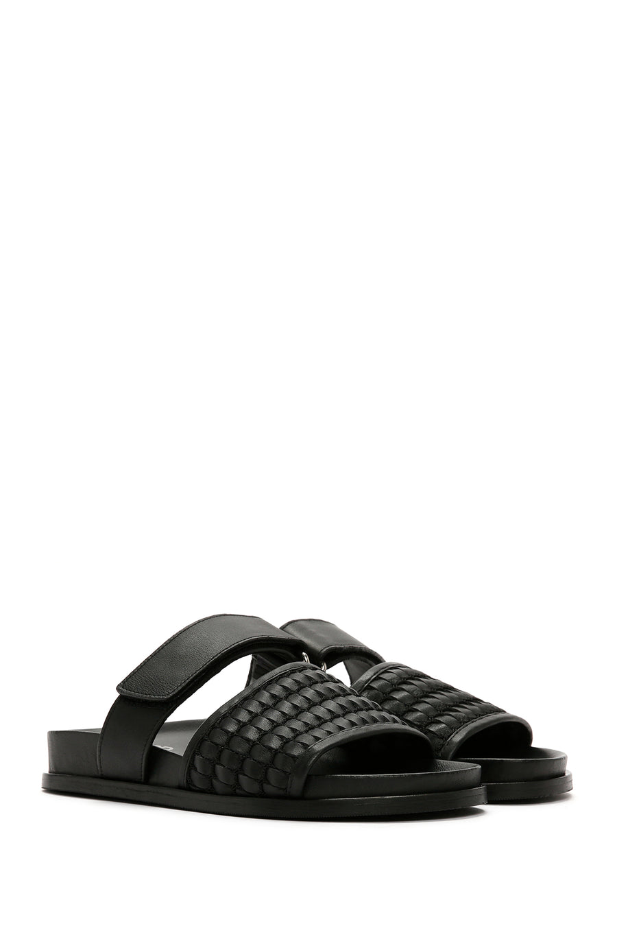 Women's Black Knit Leather Slippers