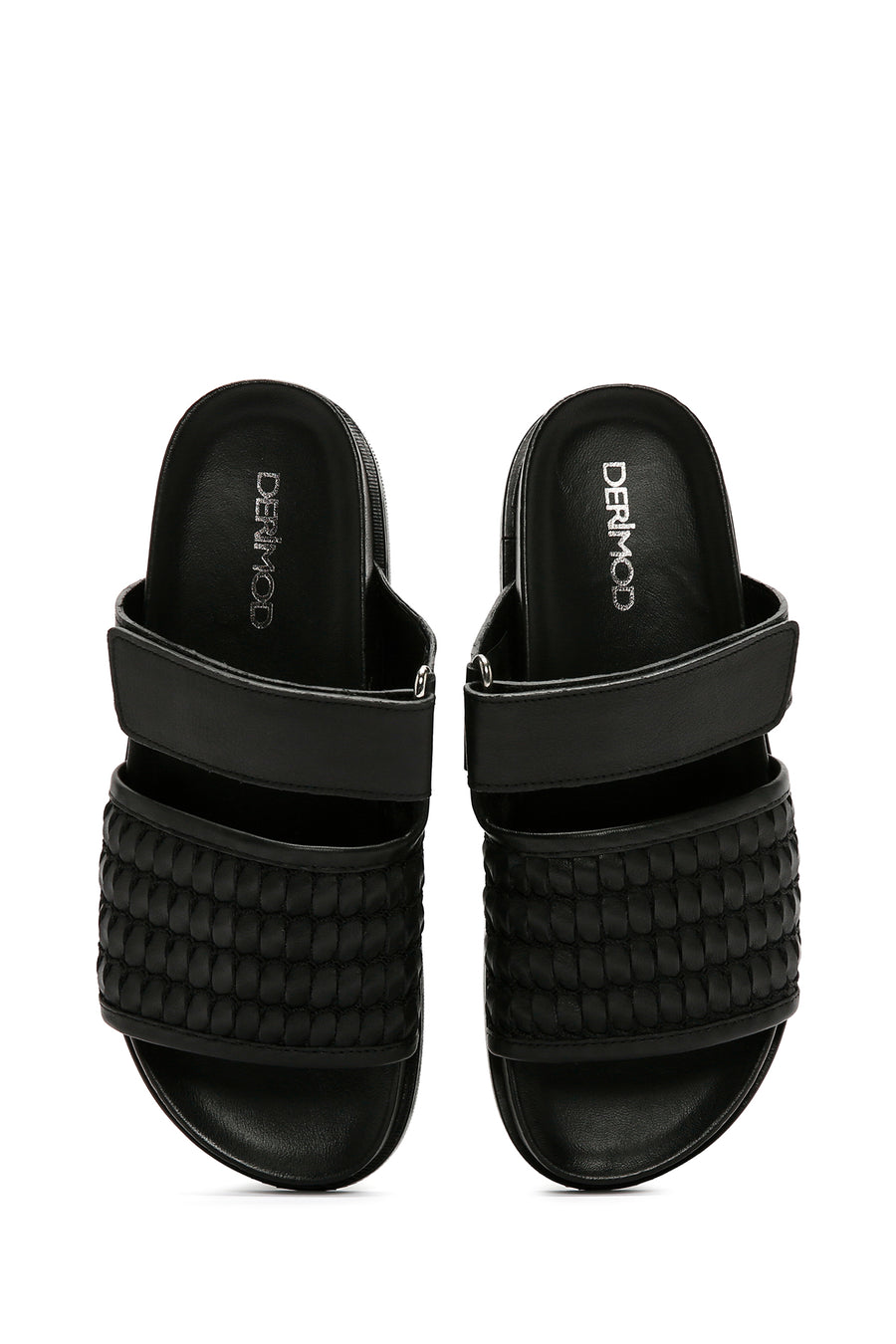 Women's Black Knit Leather Slippers