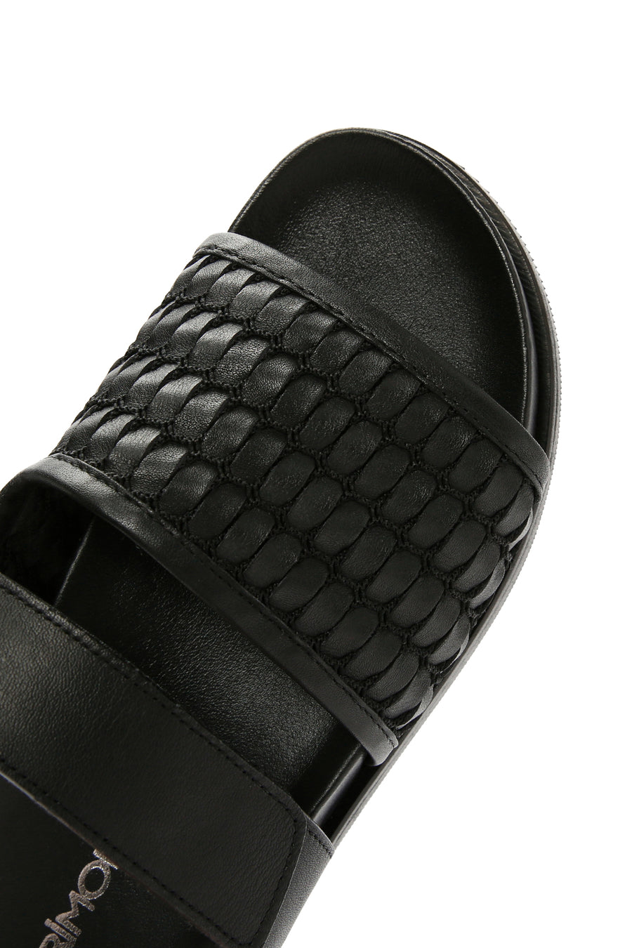 Women's Black Knit Leather Slippers