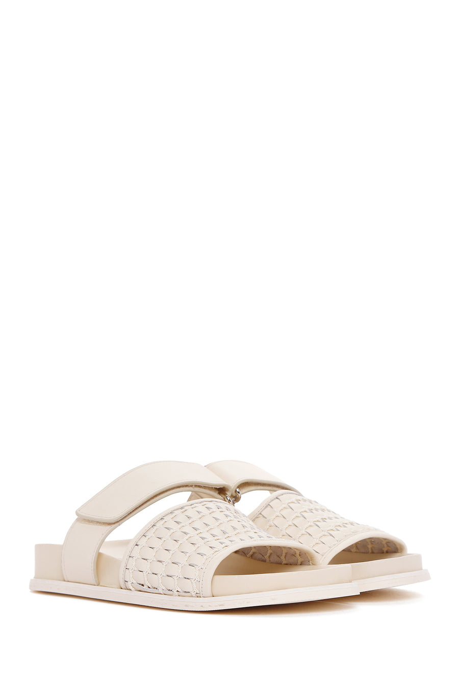 Women's Cream Knit Leather Slippers