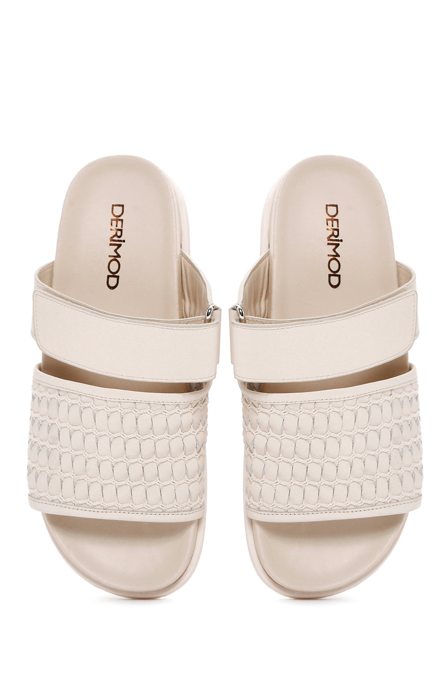 Women's Cream Knit Leather Slippers