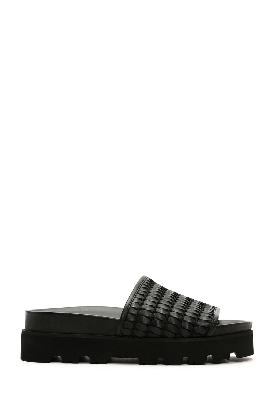 Women's Black Knit Leather Slippers 24SFD120529 | Derimod
