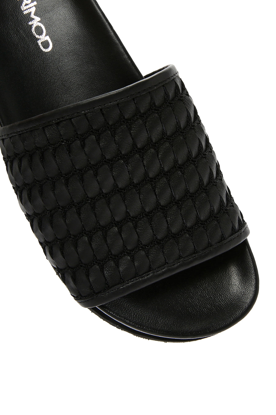 Women's Black Knit Leather Slippers