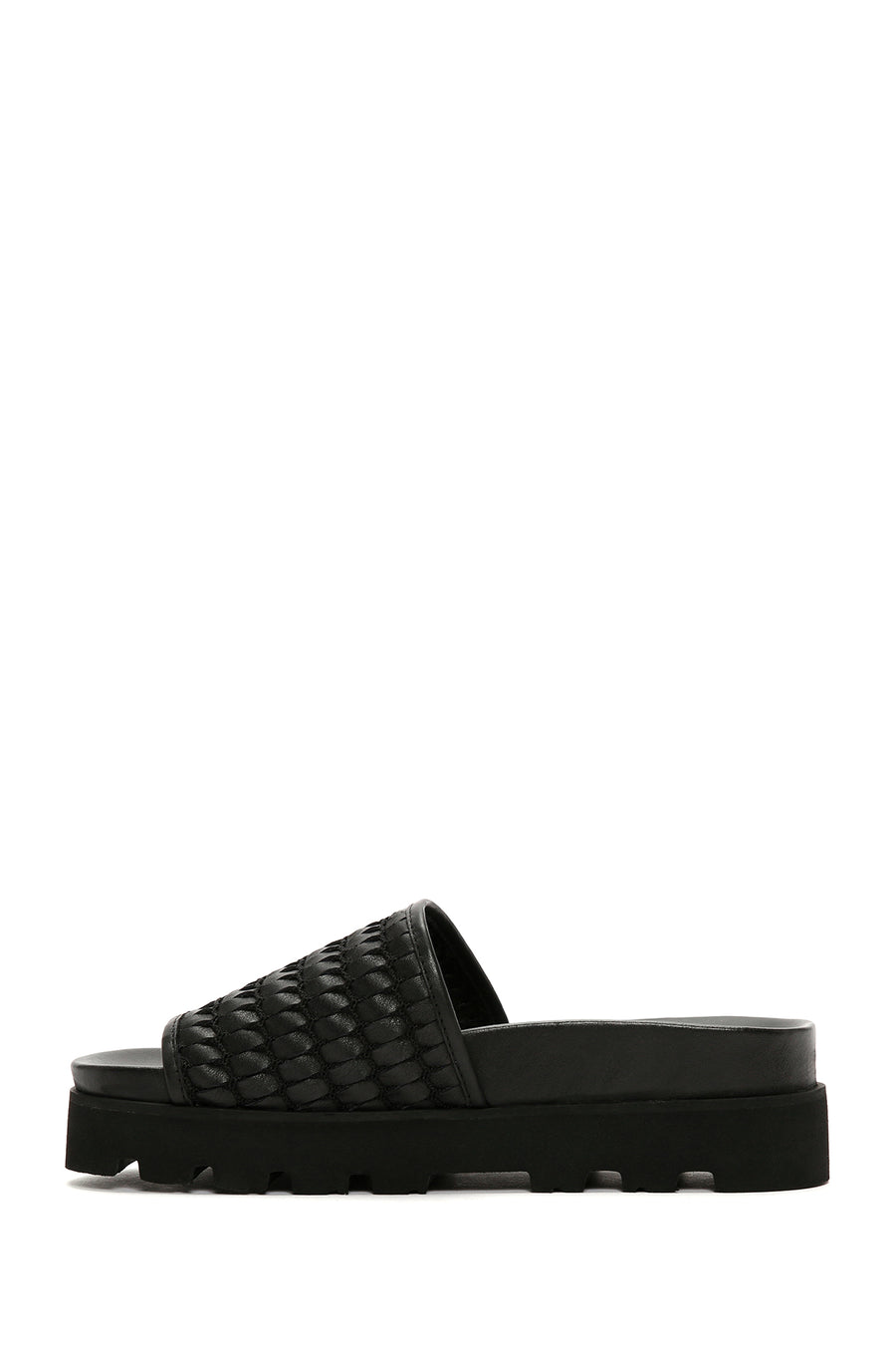 Women's Black Knit Leather Slippers