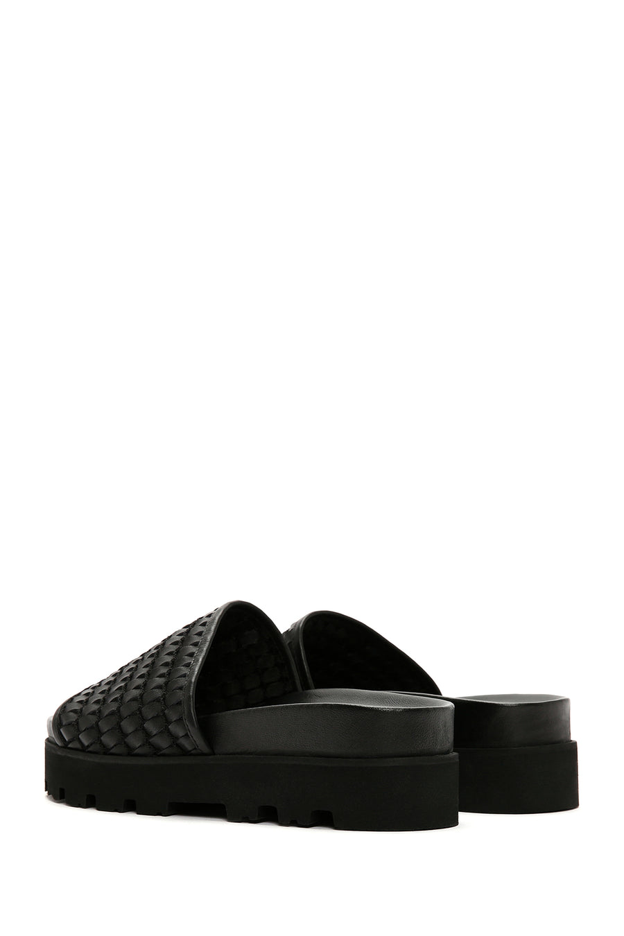 Women's Black Knit Leather Slippers
