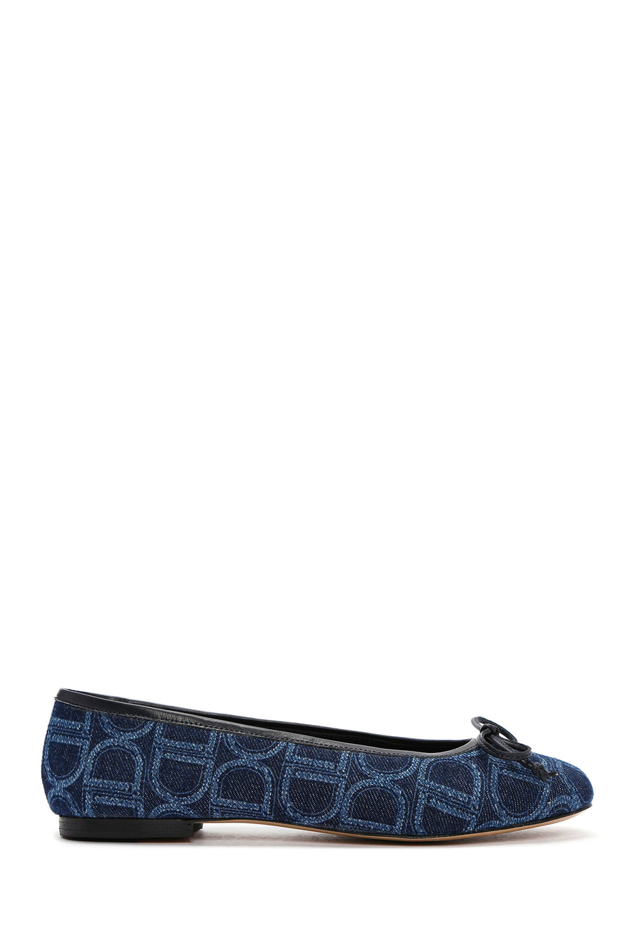 Women's Blue Monogrammed Leather Ballerina Shoes