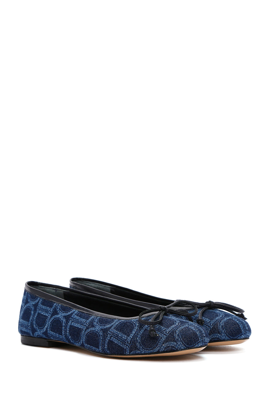 Women's Blue Monogrammed Leather Ballerina Shoes