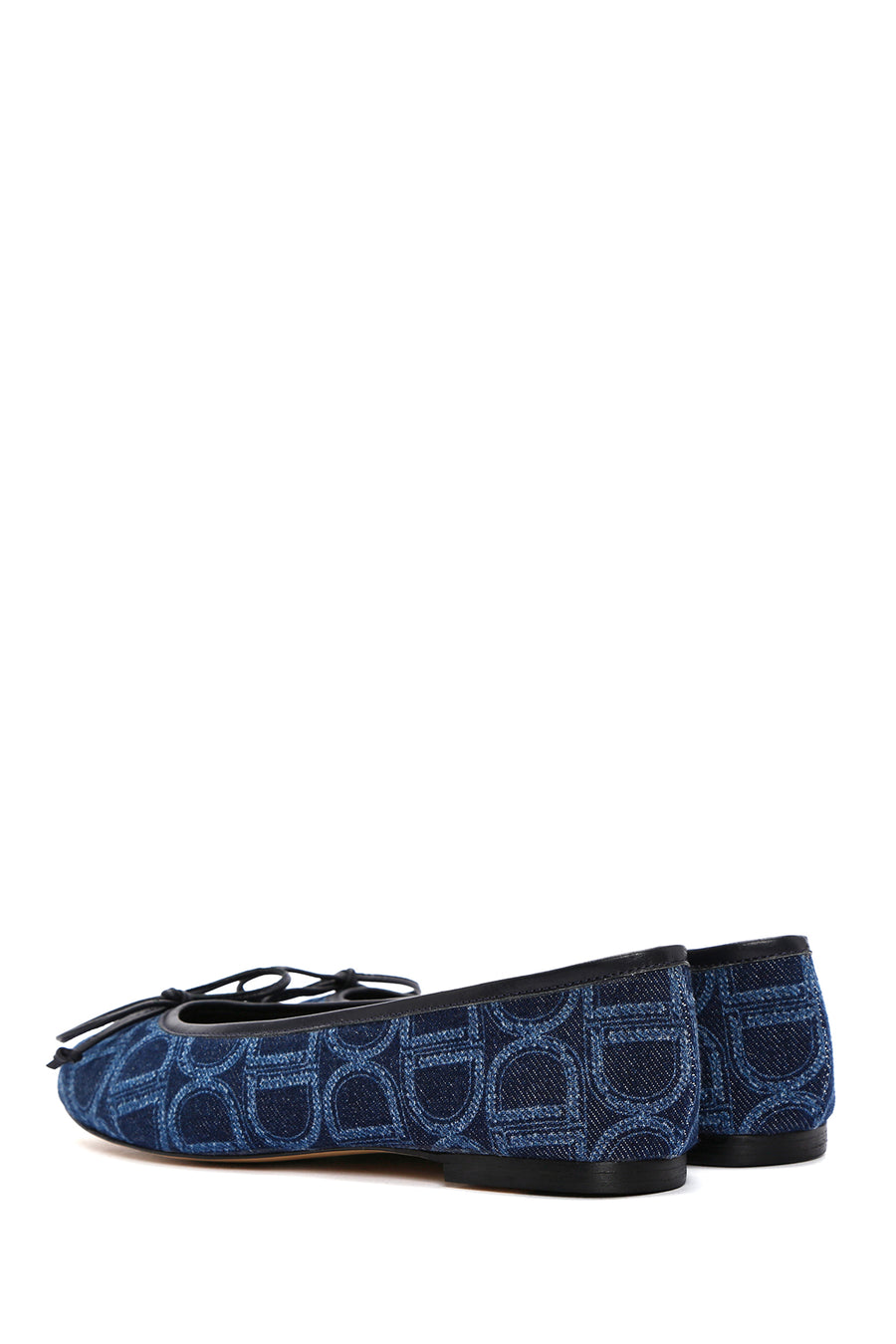 Women's Blue Monogrammed Leather Ballerina Shoes