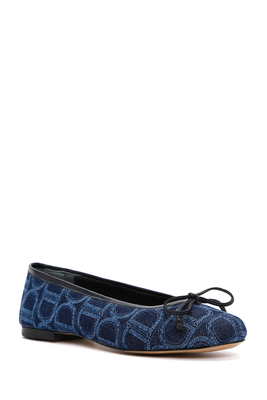 Women's Blue Monogrammed Leather Ballerina Shoes