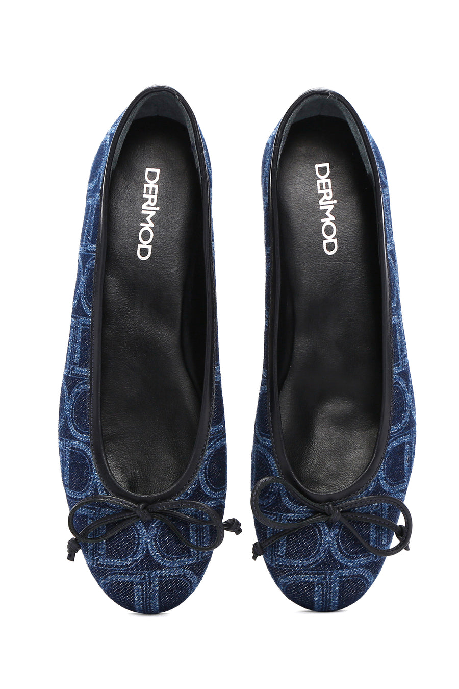 Women's Blue Monogrammed Leather Ballerina Shoes
