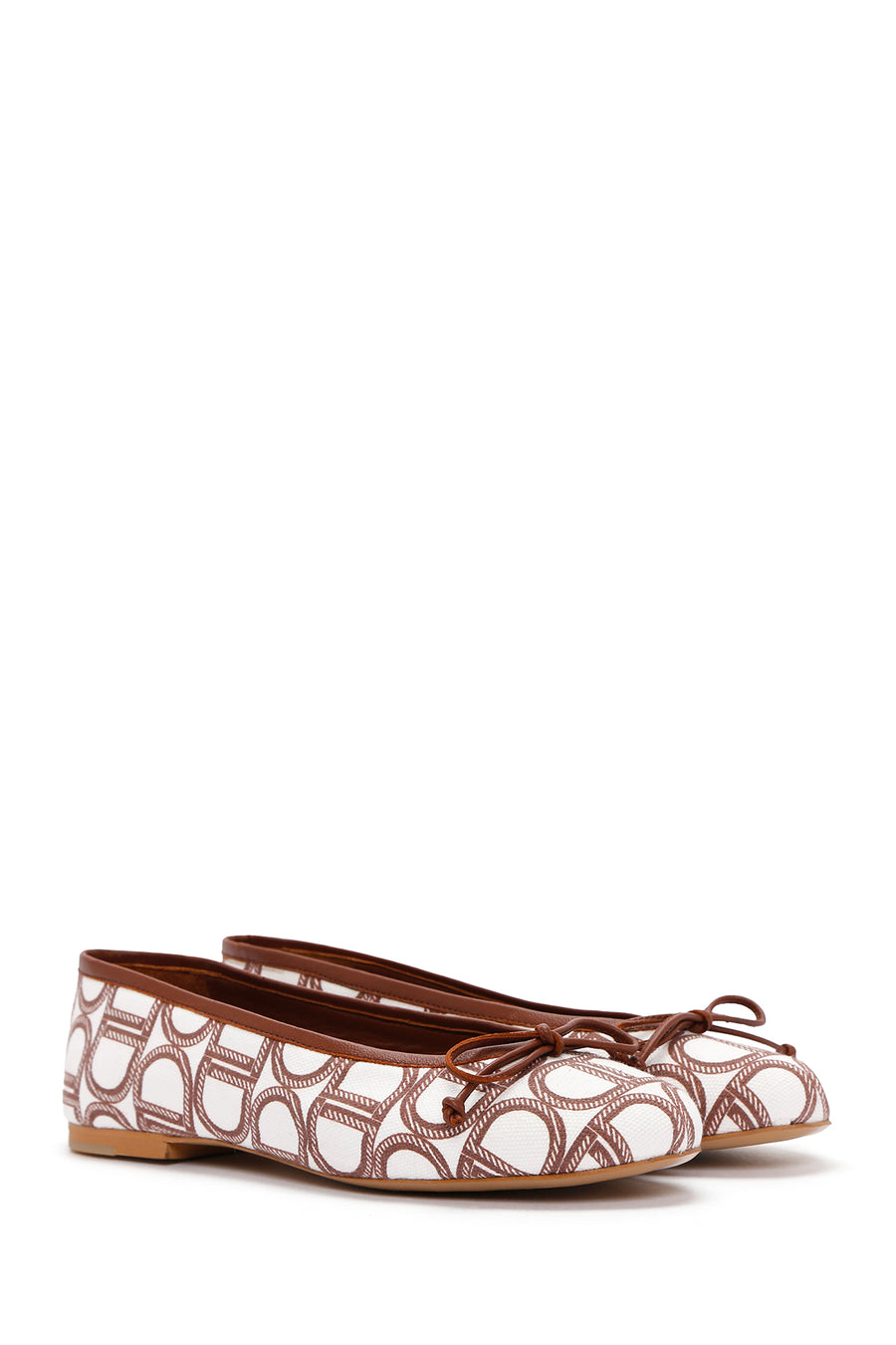 Women's Brown Monogrammed Leather Ballerina Shoes