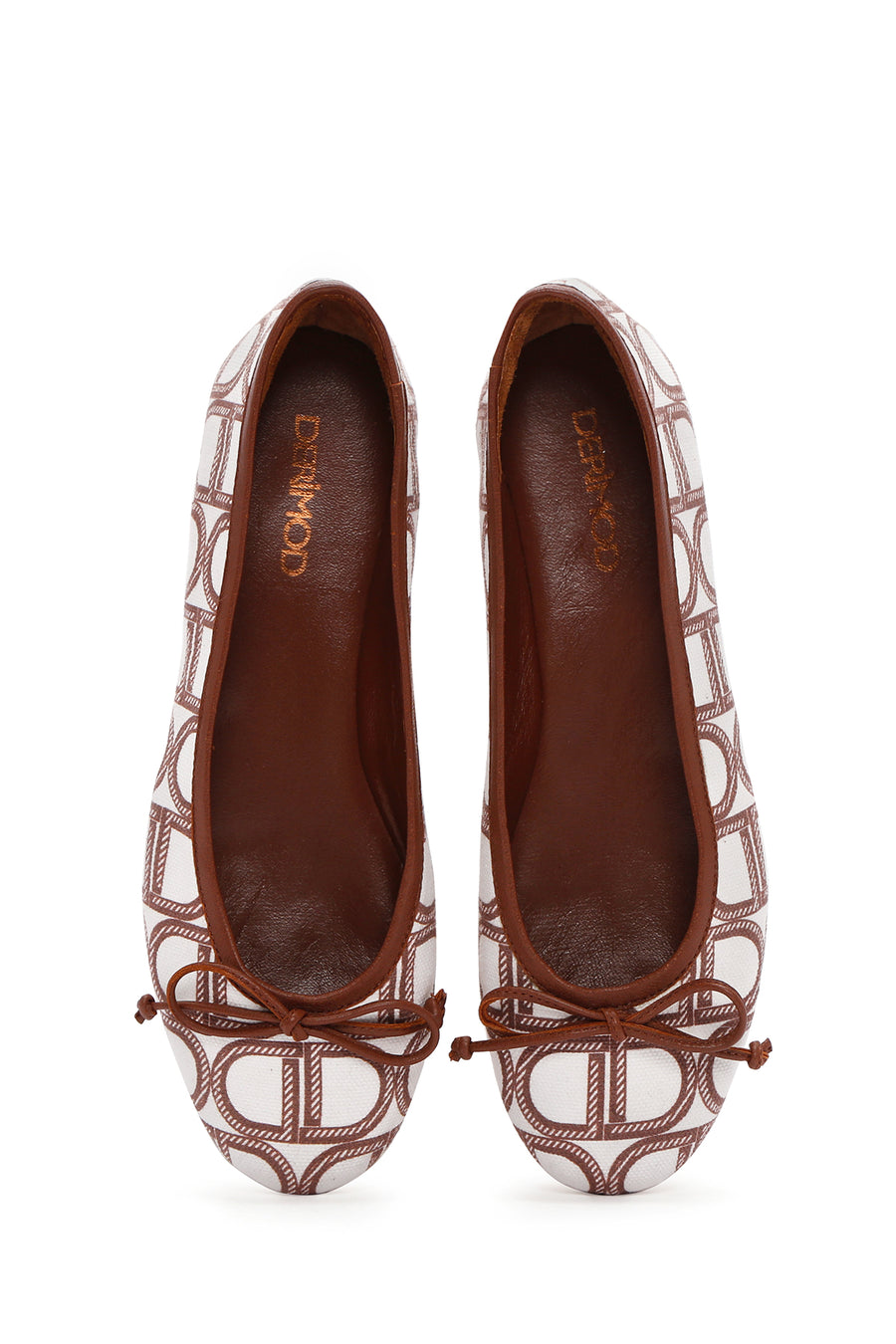 Women's Brown Monogrammed Leather Ballerina Shoes
