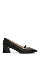 Women's Black Thick Short Heeled Leather Shoes | Derimod