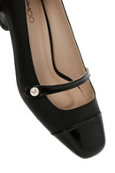 Women's Black Thick Short Heeled Leather Shoes | Derimod