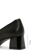 Women's Black Thick Short Heeled Leather Shoes | Derimod