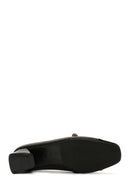 Women's Black Thick Short Heeled Leather Shoes | Derimod