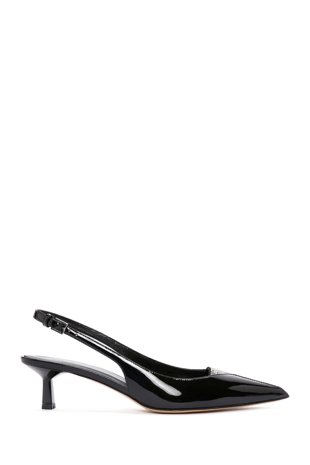 Kadın Siyah Arkası Açık Deri Kısa Topuklu Stiletto