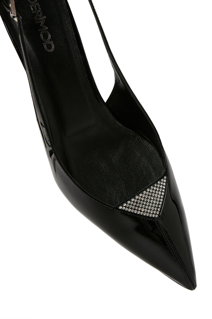 Kadın Siyah Arkası Açık Deri Kısa Topuklu Stiletto