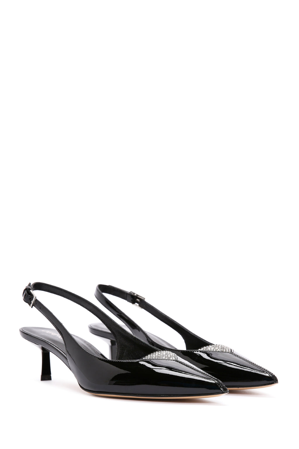 Kadın Siyah Arkası Açık Deri Kısa Topuklu Stiletto