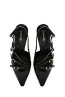 Kadın Siyah Arkası Açık İnce Topuklu Rugan Deri Stiletto | Derimod