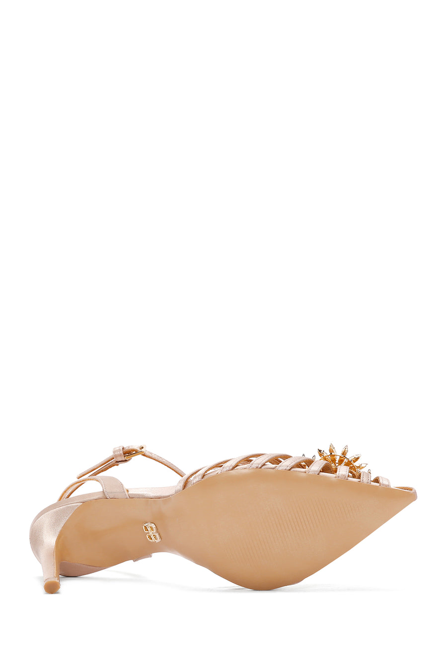 Women's Beige Ankle Strap Stone Thin Heeled Leather Stiletto
