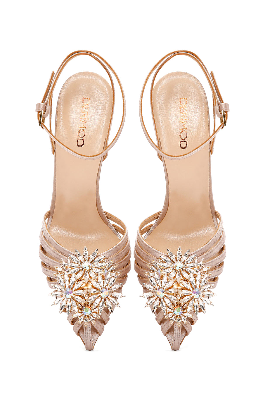 Women's Beige Ankle Strap Stone Thin Heeled Leather Stiletto