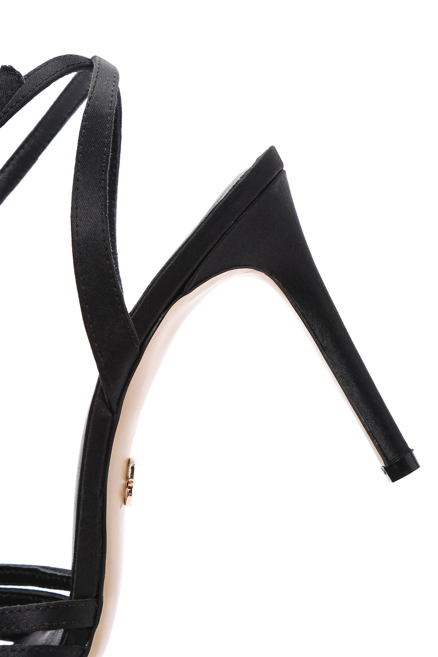 Women's Black Ankle Strap Stone Thin Heeled Leather Stiletto