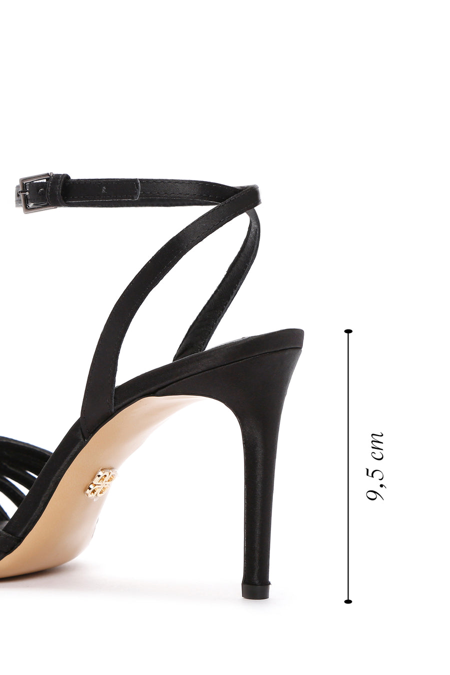 Women's Black Ankle Strap Stone Thin Heeled Leather Stiletto