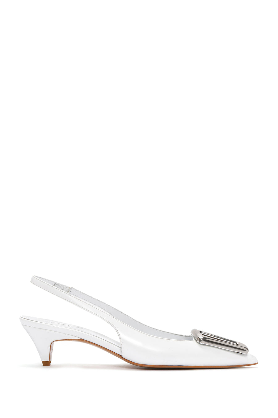 Women's White Open Back Low Heel Leather Stiletto 24SFD121322 | Derimod