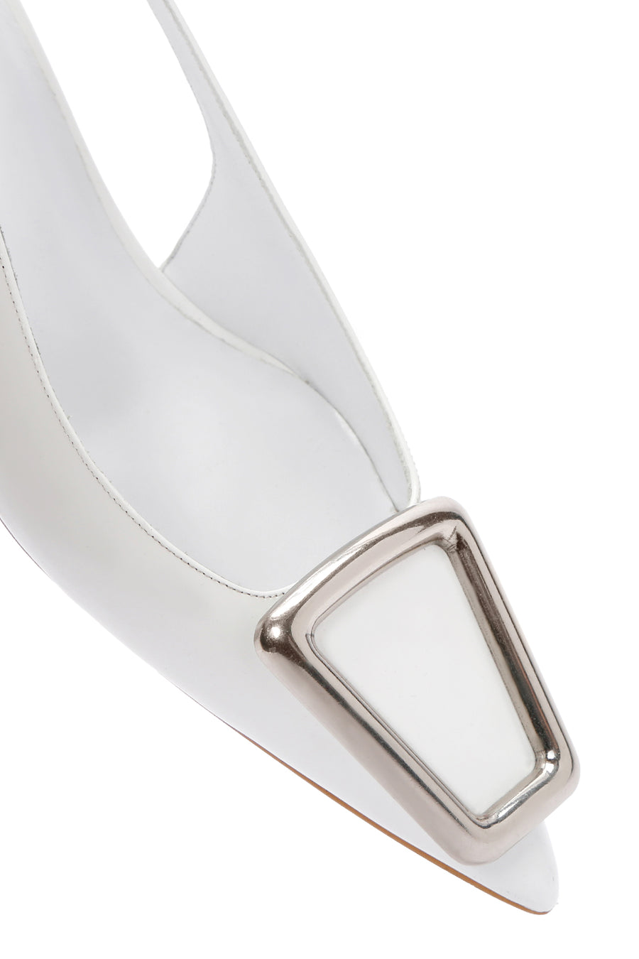 Women's White Open Back Low Heel Leather Stiletto