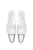 Kadın Beyaz Arkası Açık Kısa Topuklu Deri Stiletto | Derimod