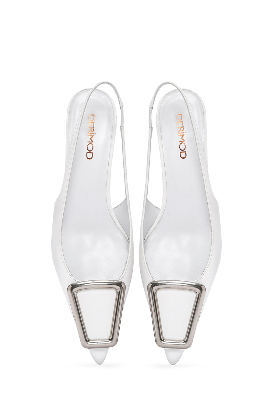Women's White Open Back Low Heel Leather Stiletto