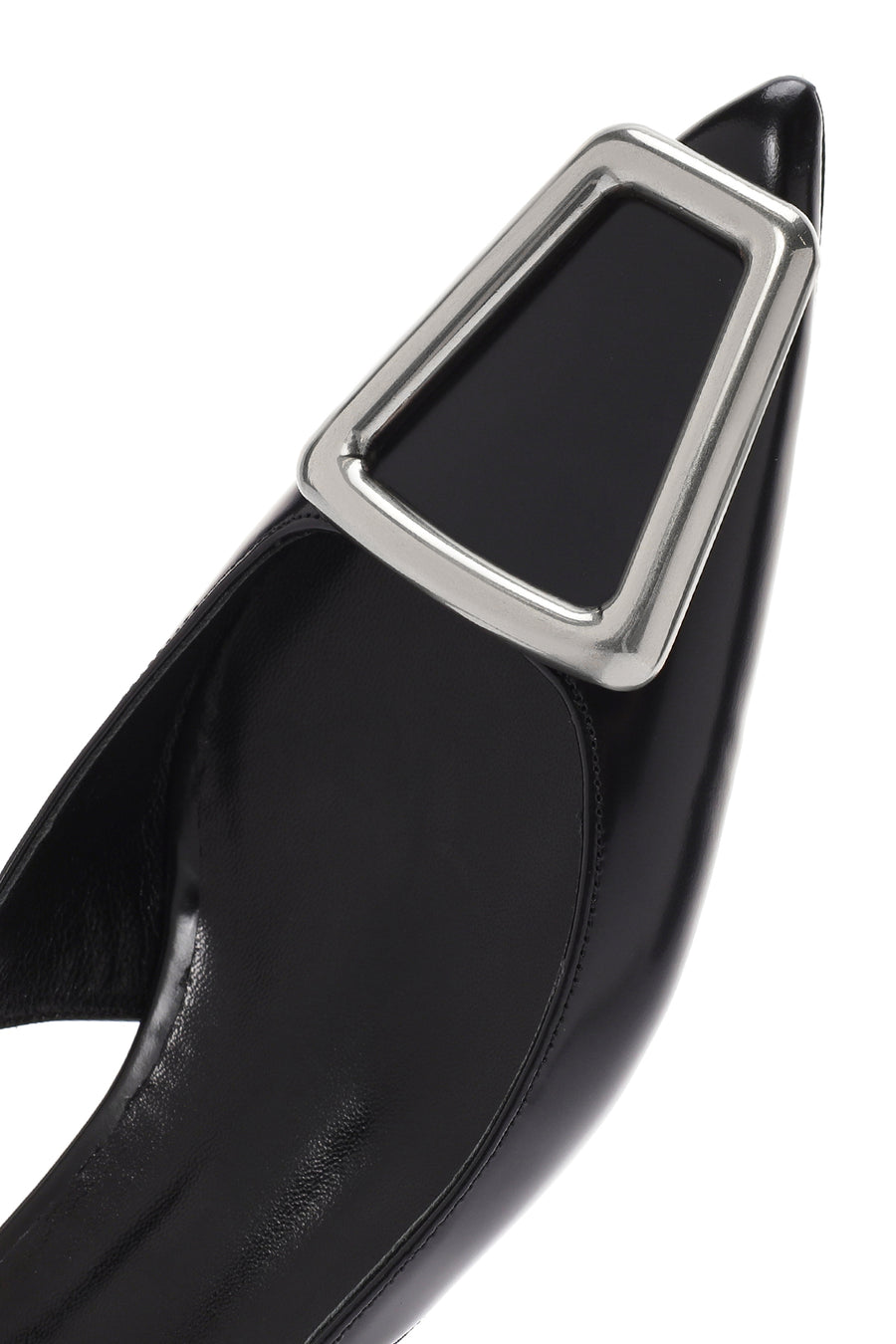 Women's Black Open Back Low Heel Leather Stiletto