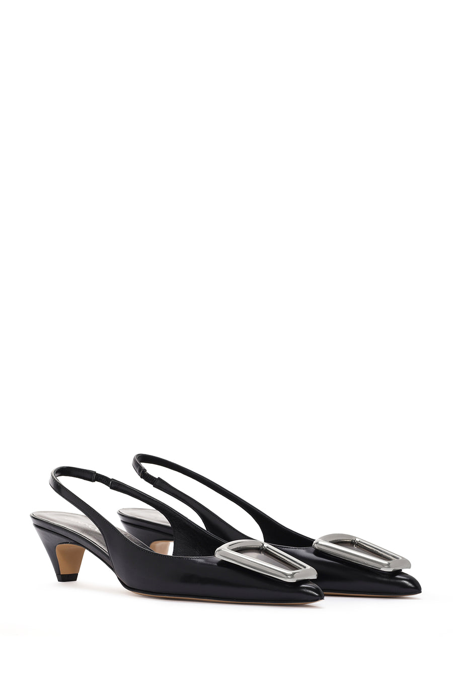 Women's Black Open Back Low Heel Leather Stiletto