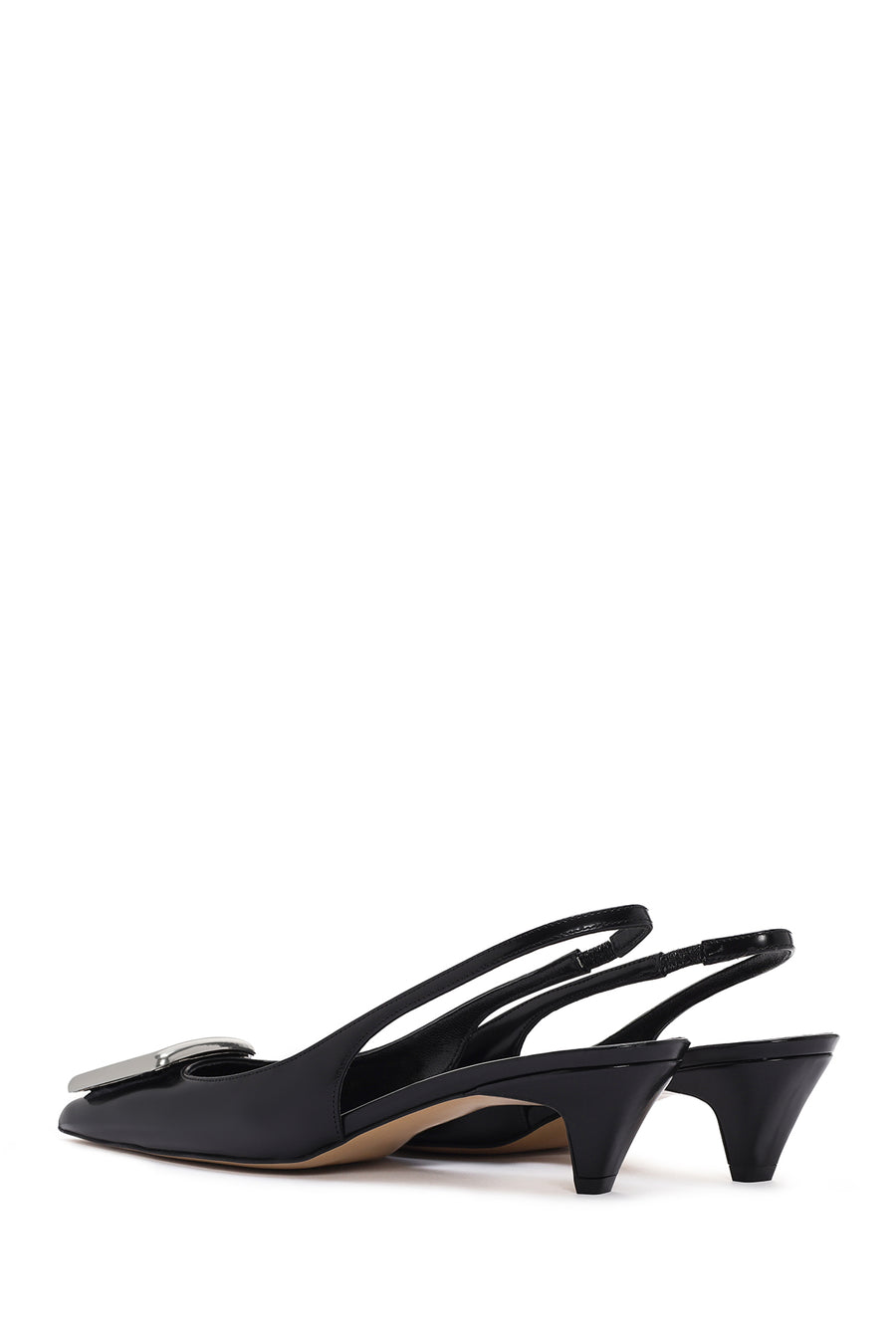 Women's Black Open Back Low Heel Leather Stiletto