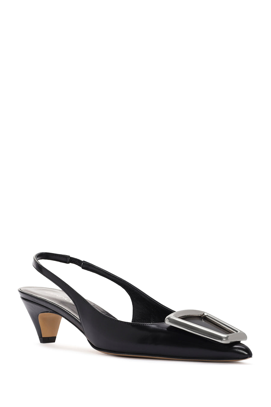 Women's Black Open Back Low Heel Leather Stiletto