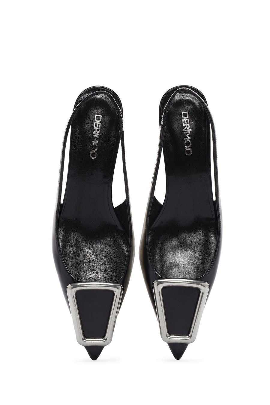 Women's Black Open Back Low Heel Leather Stiletto