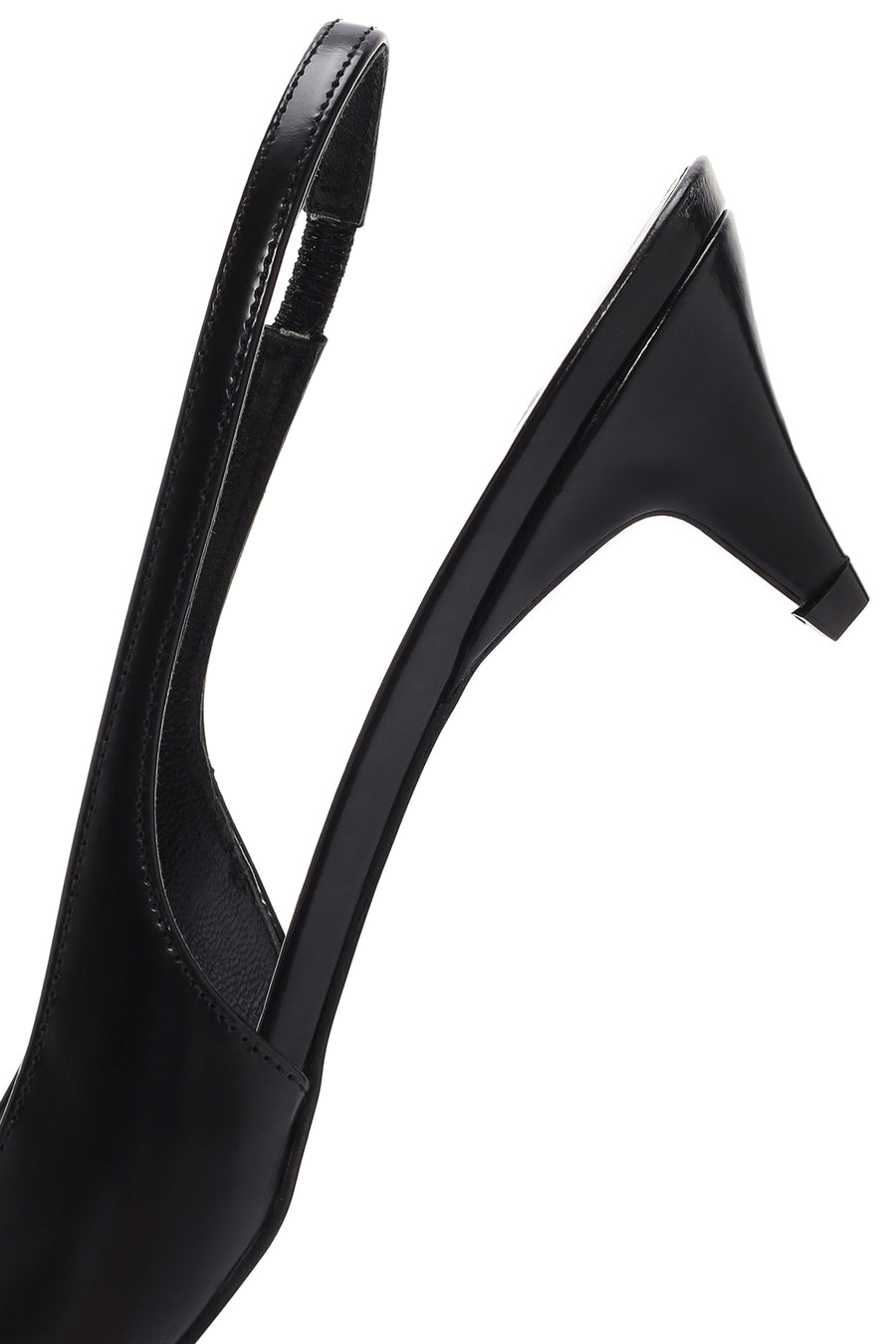 Women's Black Open Back Low Heel Leather Stiletto