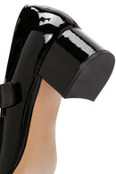 Women's Stone Buckle Patent Leather Thick Heeled Shoes | Derimod