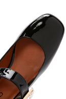 Women's Stone Buckle Patent Leather Thick Heeled Shoes | Derimod