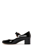 Women's Stone Buckle Patent Leather Thick Heeled Shoes | Derimod