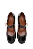 Women's Stone Buckle Patent Leather Thick Heeled Shoes | Derimod