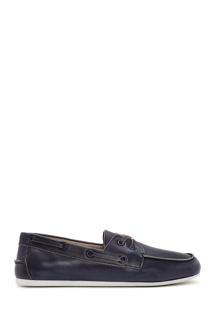 Women's Navy Blue Leather Masculine Loafer 24SFD121518 | Derimod