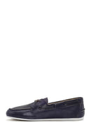 Women's Navy Blue Leather Masculine Loafer | Derimod