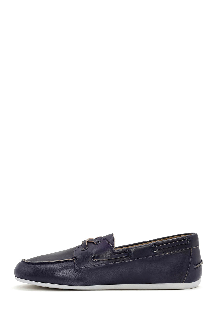 Women's Navy Blue Leather Masculine Loafer