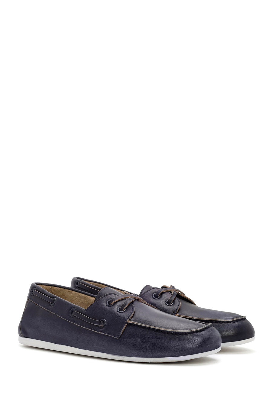 Women's Navy Blue Leather Masculine Loafer