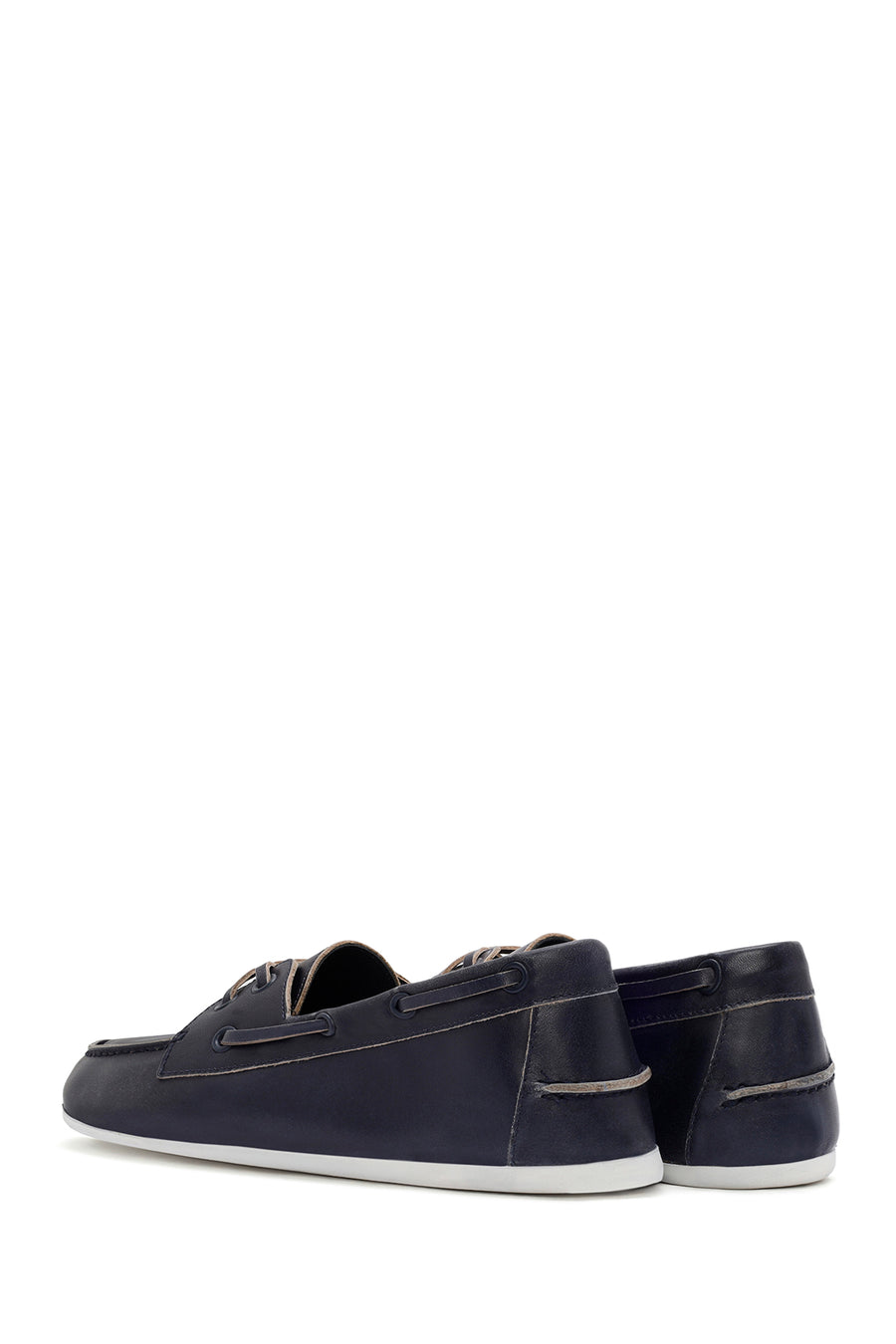 Women's Navy Blue Leather Masculine Loafer