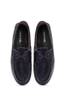 Women's Navy Blue Leather Masculine Loafer | Derimod