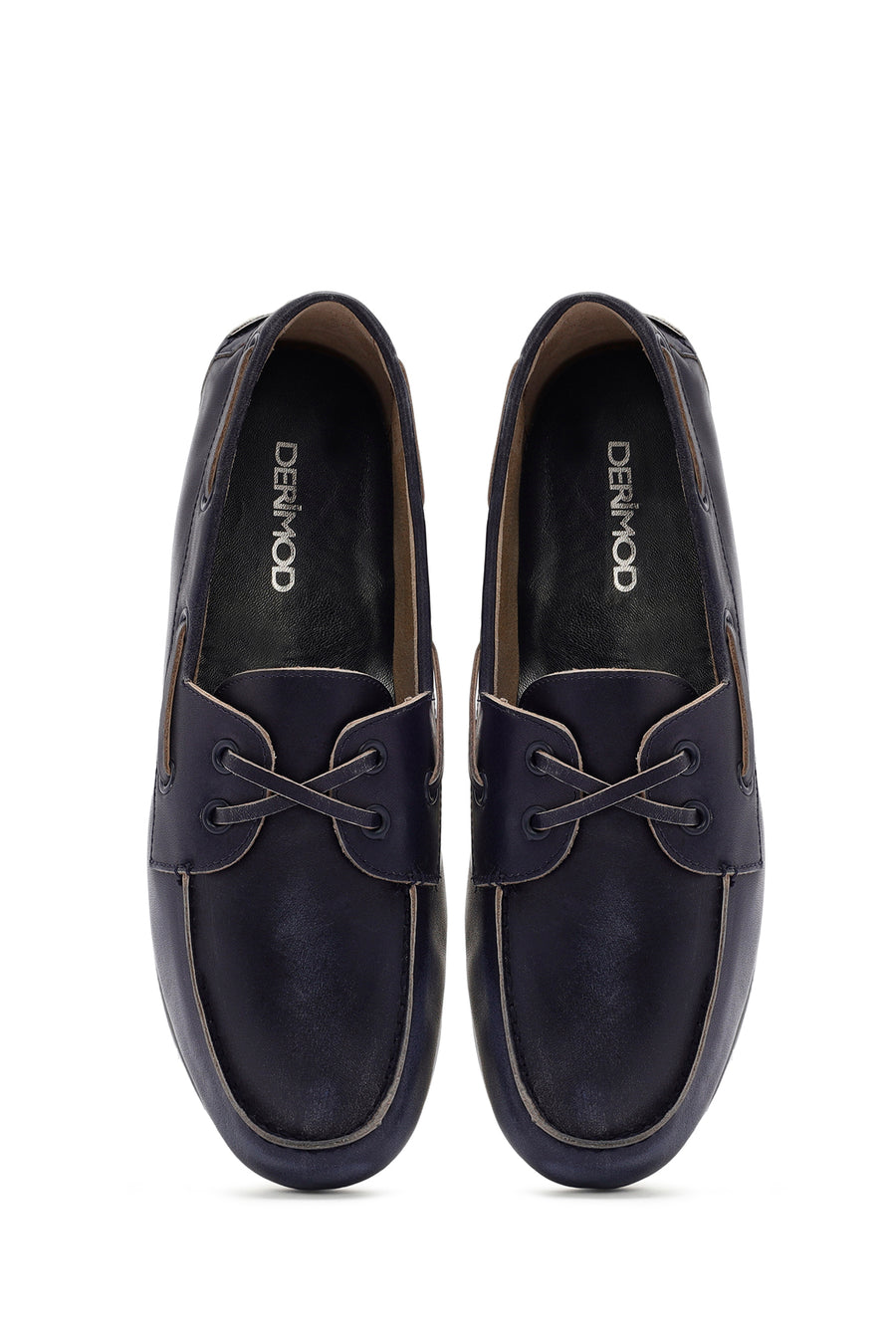 Women's Navy Blue Leather Masculine Loafer